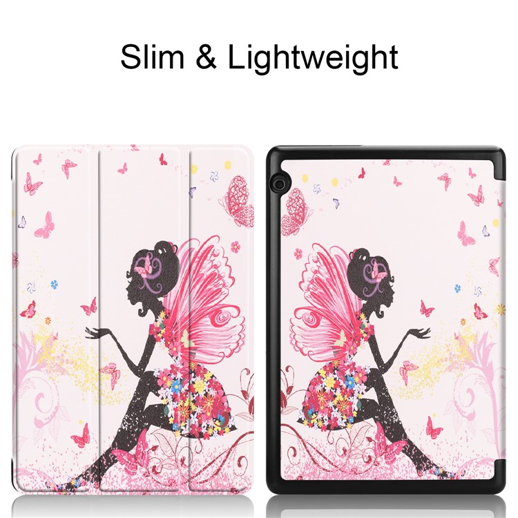 Pattern Printing Leather Tri-fold Stand Tablet Accessory Case for Huawei MediaPad T5 10 - Flowered Girl with Wings-2
