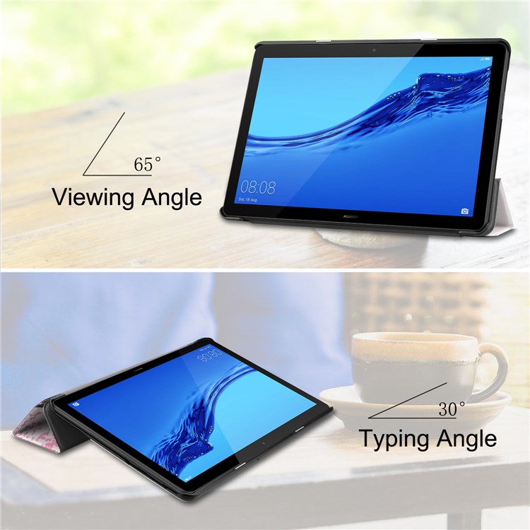 Pattern Printing Leather Tri-fold Stand Tablet Accessory Case for Huawei MediaPad T5 10 - Flowered Girl with Wings-4
