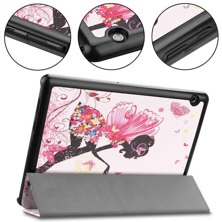 Pattern Printing Leather Tri-fold Stand Tablet Accessory Case for Huawei MediaPad T5 10 - Flowered Girl with Wings-6