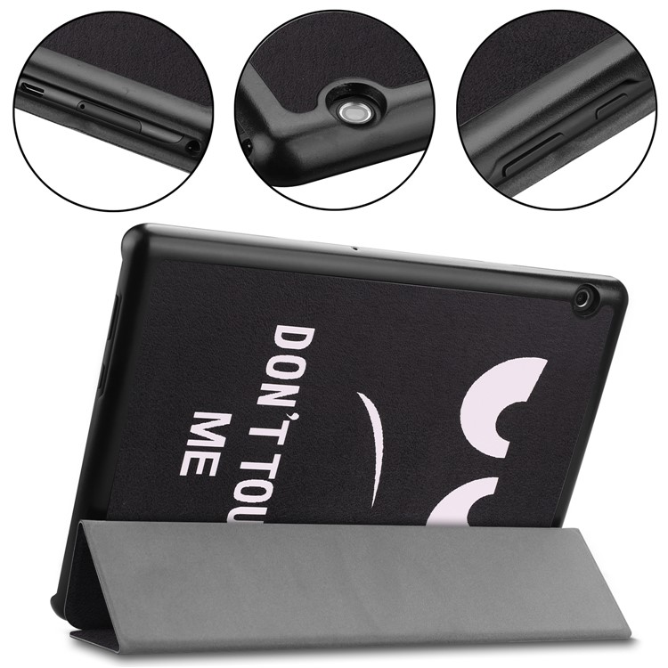 Pattern Printing Leather Tri-fold Stand Tablet Accessory Cover for Huawei MediaPad T5 10 - Angry Face-6