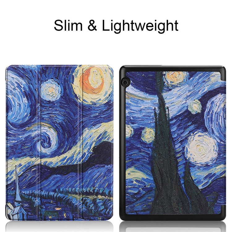 Pattern Printing Leather Tri-fold Stand Tablet Accessory Casing for Huawei MediaPad T5 10 - Oil Painting-2