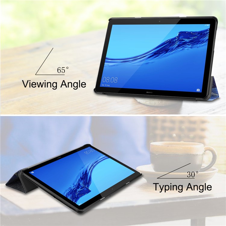 Pattern Printing Leather Tri-fold Stand Tablet Accessory Casing for Huawei MediaPad T5 10 - Oil Painting-4