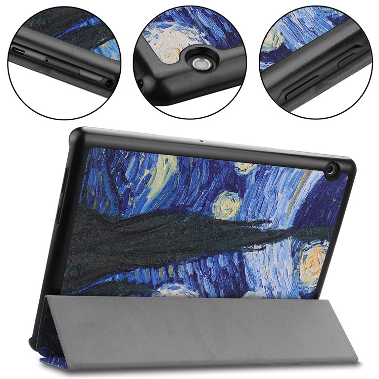 Pattern Printing Leather Tri-fold Stand Tablet Accessory Casing for Huawei MediaPad T5 10 - Oil Painting-6