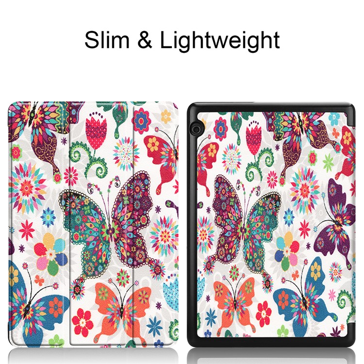 Pattern Printing Leather Tri-fold Stand Tablet Accessory Shell for Huawei MediaPad T5 10 - Colorful Butterfly-2