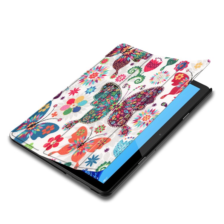 Pattern Printing Leather Tri-fold Stand Tablet Accessory Shell for Huawei MediaPad T5 10 - Colorful Butterfly-3