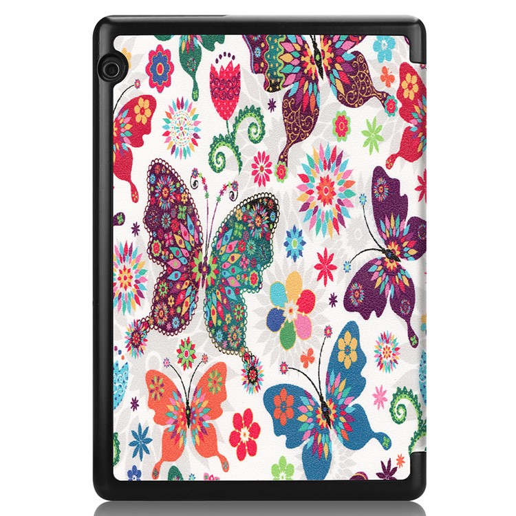 Pattern Printing Leather Tri-fold Stand Tablet Accessory Shell for Huawei MediaPad T5 10 - Colorful Butterfly-9