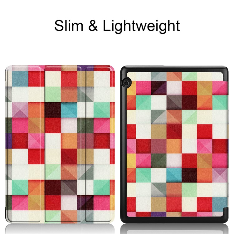 Pattern Printing Leather Tri-fold Stand Tablet Case for Huawei MediaPad T5 10 - Colorful Grids-2