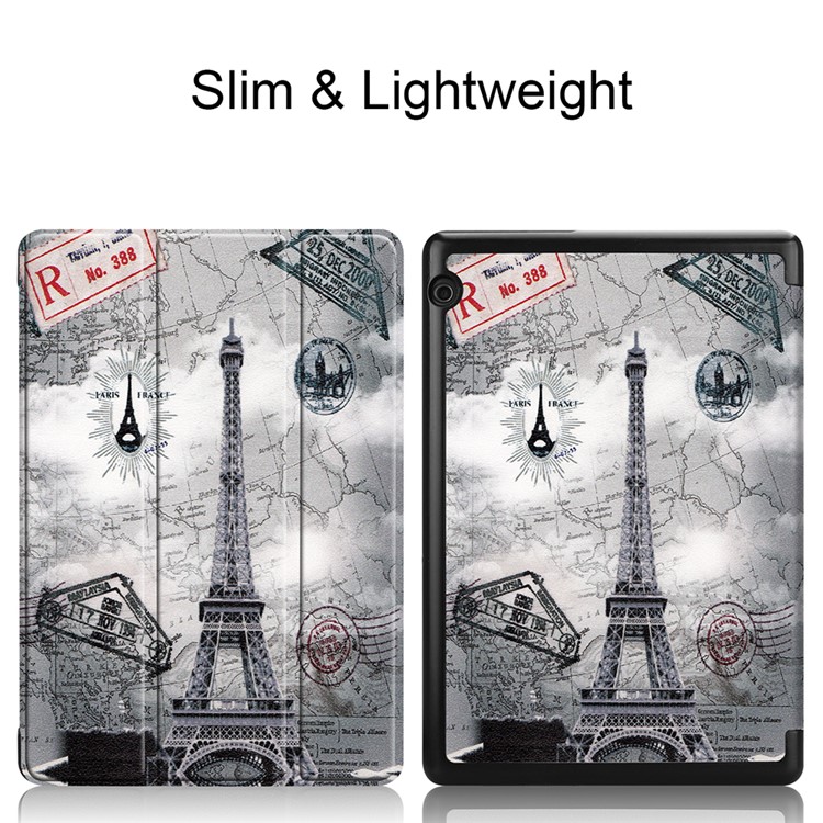 Pattern Printing Leather Tri-fold Stand Tablet Cover for Huawei MediaPad T5 10 - Eiffel Tower and Map-2
