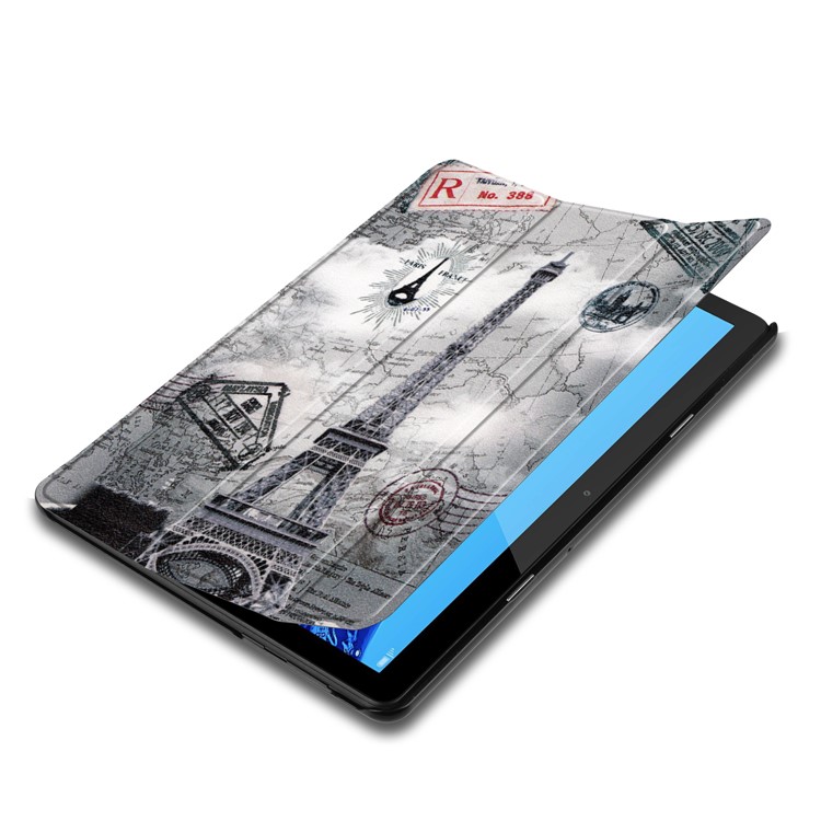 Pattern Printing Leather Tri-fold Stand Tablet Cover for Huawei MediaPad T5 10 - Eiffel Tower and Map-3