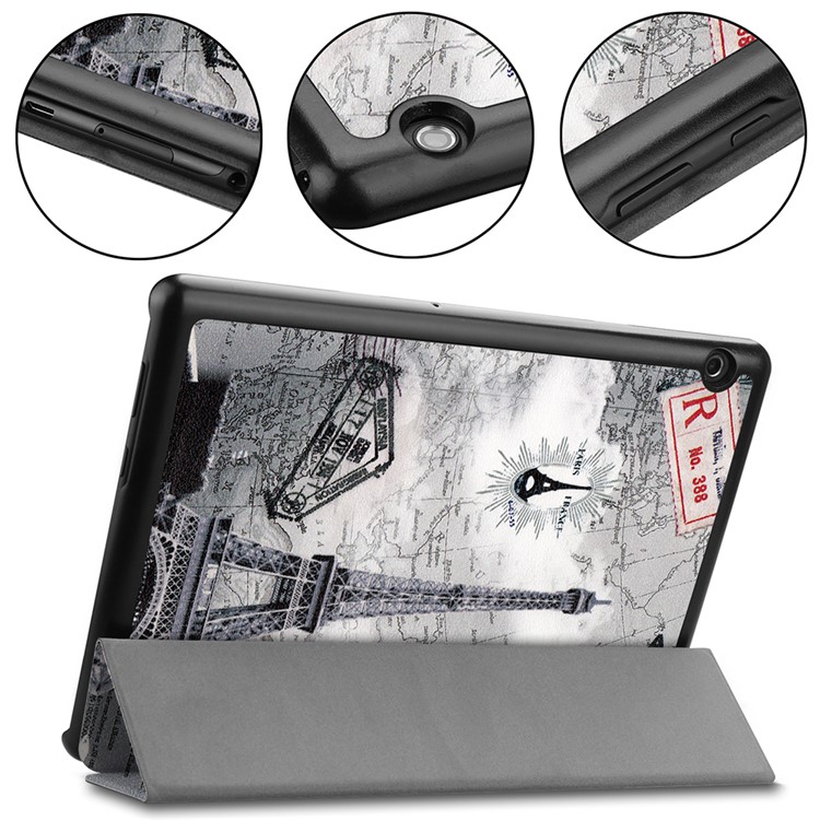 Pattern Printing Leather Tri-fold Stand Tablet Cover for Huawei MediaPad T5 10 - Eiffel Tower and Map-6