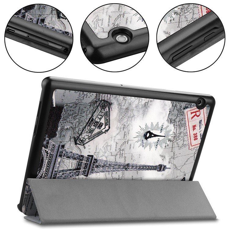 Staubdichtes Muster Druckleder Tri-fold Stand Tablet Cover Für Huawei MediaPad T5 10 - Eiffelturm Und Karte-6