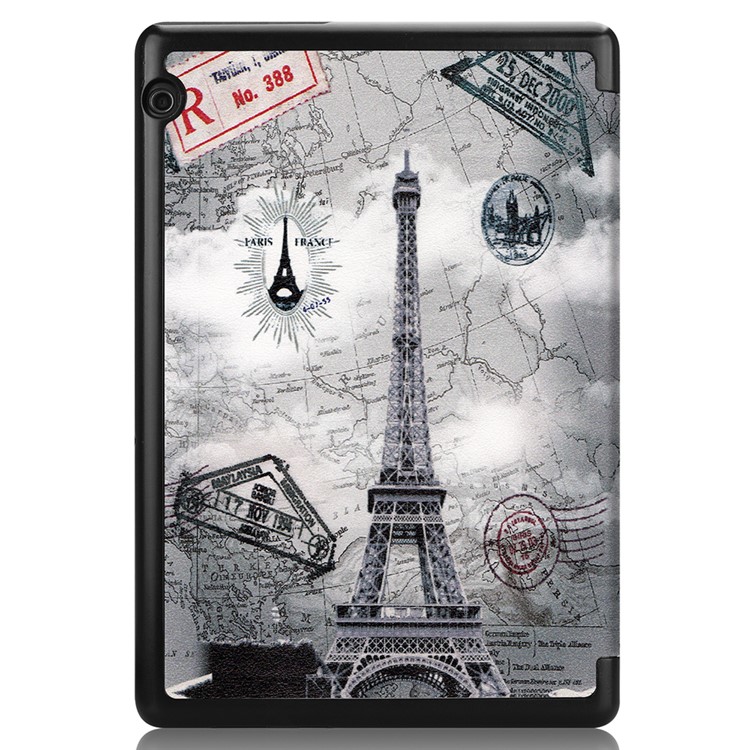 Staubdichtes Muster Druckleder Tri-fold Stand Tablet Cover Für Huawei MediaPad T5 10 - Eiffelturm Und Karte-9