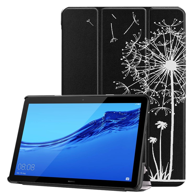 Pattern Printing Leather Tri-fold Stand Tablet Shell for Huawei MediaPad T5 10 - Dandelion-1