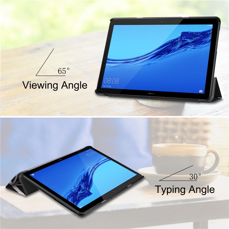 Pattern Printing Leather Tri-fold Stand Tablet Shell for Huawei MediaPad T5 10 - Dandelion-4