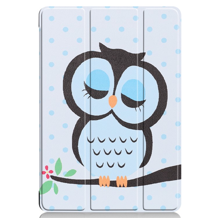 Padrão De Impressão De Couro Tri-fold Suporte Tablet Capa De Revestimento Para Huawei Mediapad T5 10 - Coruja Dormindo No Galho-8
