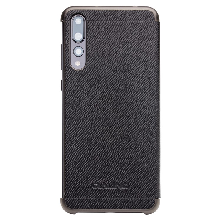 QIALINO View Window Smart Cross Texture Leather Shell for Huawei P20 Pro - Black-3