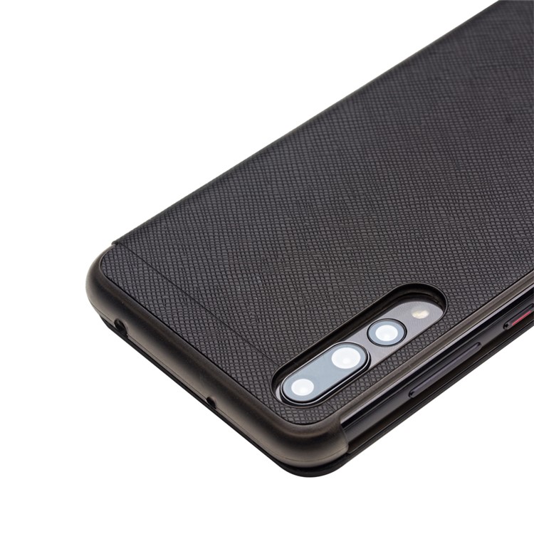 QIALINO View Window Smart Cross Texture Leather Shell for Huawei P20 Pro - Black-5
