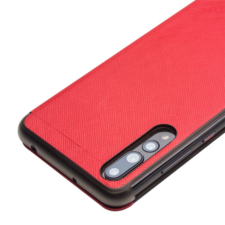 QIALINO View Window Smart Cross Texture Leather Case for Huawei P20 Pro - Red-5