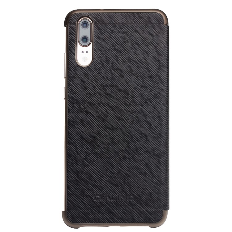 QIALINO View Window Smart Cross Texture Leather Mobile Shell for Huawei P20 - Black-2