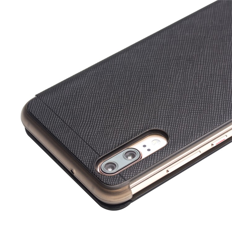 QIALINO View Window Smart Cross Texture Leather Mobile Shell for Huawei P20 - Black-3
