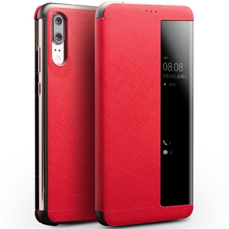 Custodia In Pelle QIALINO Per Finestra Con Vista Intelligente Per Huawei P20 - Rosso-1