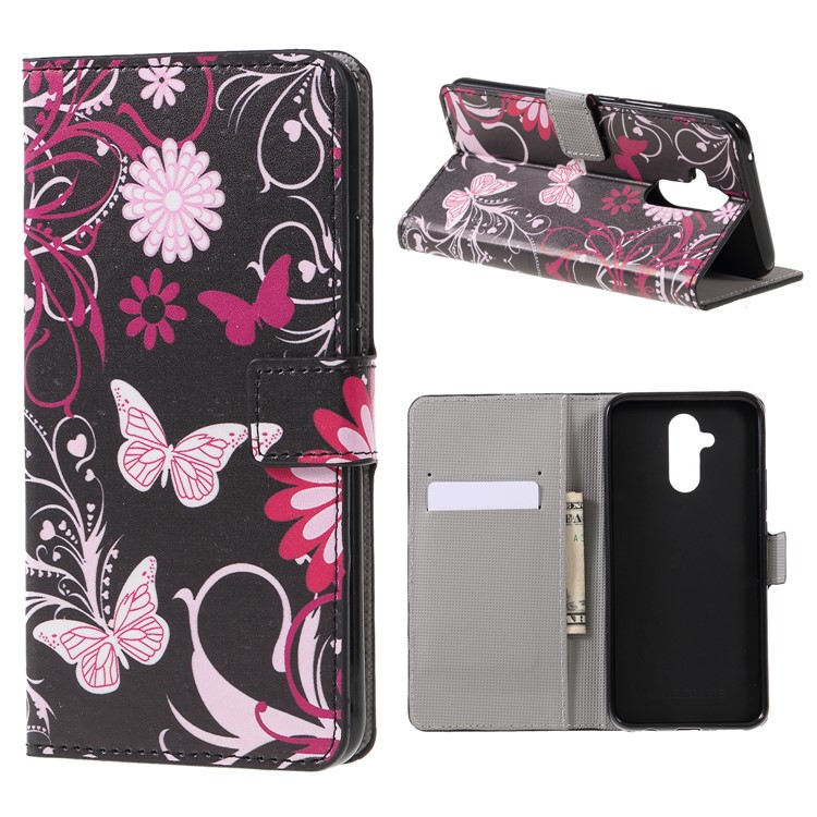 Pattern Printing PU Leather Magnetic Phone Cover for Huawei Mate 20 Lite - Butterfly and Flower-1