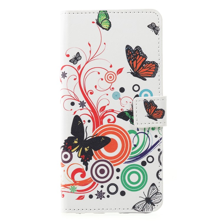 Pattern Printing PU Leather Stand Phone Shell for Huawei Mate 20 Lite - Butterfly and Circles-1