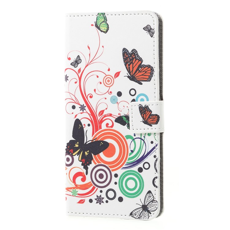 Pattern Printing PU Leather Stand Phone Shell for Huawei Mate 20 Lite - Butterfly and Circles-3