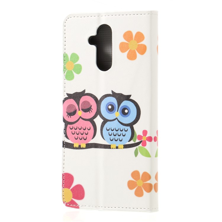 Pattern Printing PU Leather Wallet Mobile Case for Huawei Mate 20 Lite - Owl Couple-2