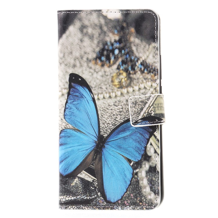 Pattern Printing PU Leather Wallet Phone Accessory Case for Huawei Mate 20 Lite - Blue Butterfly-1