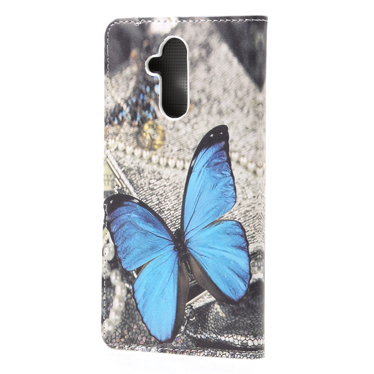 Pattern Printing PU Leather Wallet Phone Accessory Case for Huawei Mate 20 Lite - Blue Butterfly-2