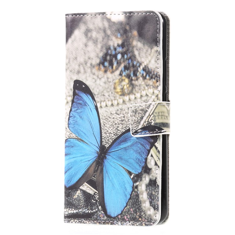 Pattern Printing PU Leather Wallet Phone Accessory Case for Huawei Mate 20 Lite - Blue Butterfly-3