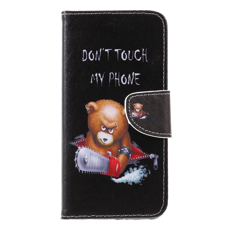 Pattern Printing Cross Texture Leather Wallet Cover for Huawei Mate 20 Lite - Brown Bear and Warning Words-1
