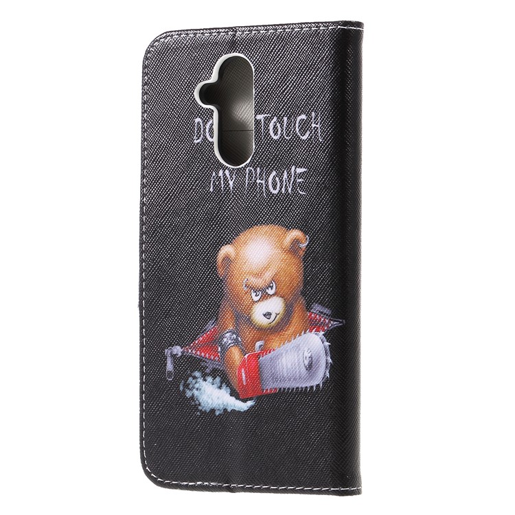 Pattern Printing Cross Texture Leather Wallet Cover for Huawei Mate 20 Lite - Brown Bear and Warning Words-2