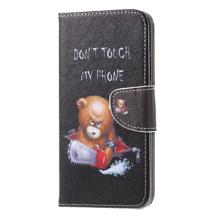 Pattern Printing Cross Texture Leather Wallet Cover for Huawei Mate 20 Lite - Brown Bear and Warning Words-3