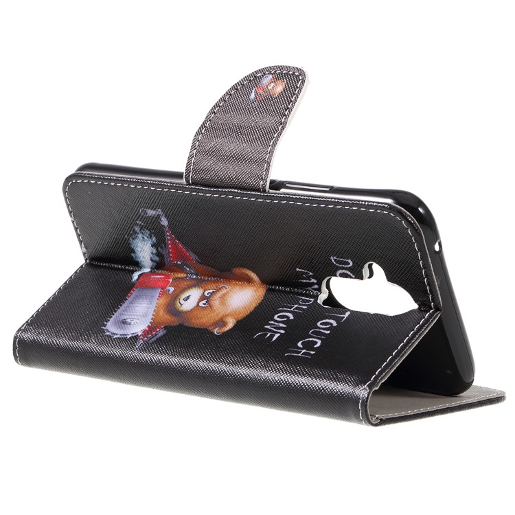 Pattern Printing Cross Texture Leather Wallet Cover for Huawei Mate 20 Lite - Brown Bear and Warning Words-5