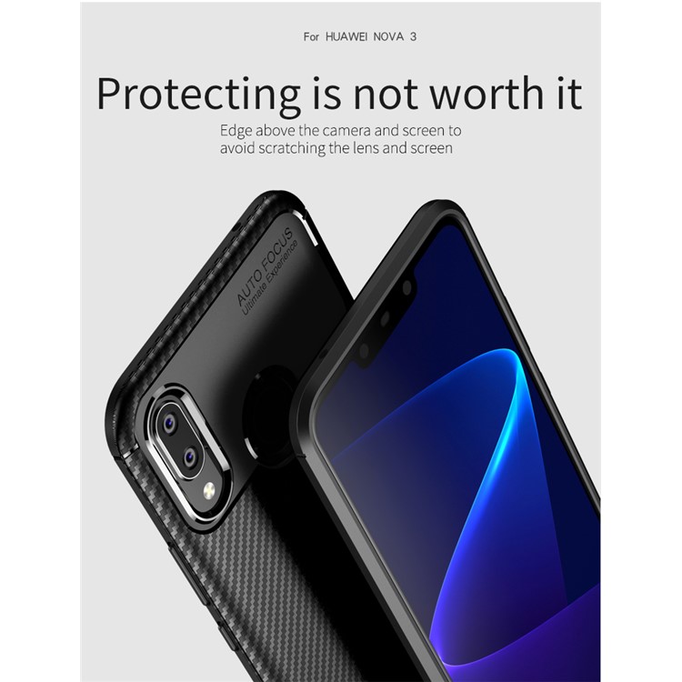 Ipaky Carbon Fiber Texture Soft TPU Back Phone Cover for Huawei nova 3i / P Smart+ - Black-3
