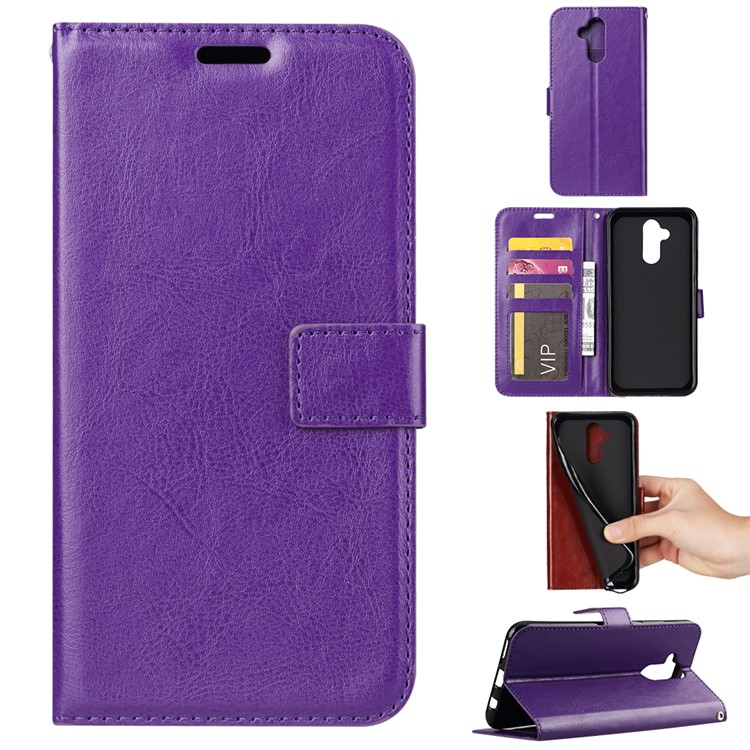 Crazy Horse Texture Wallet Stand Leather Mobile Cover for Huawei Mate 20 Lite - Purple-1