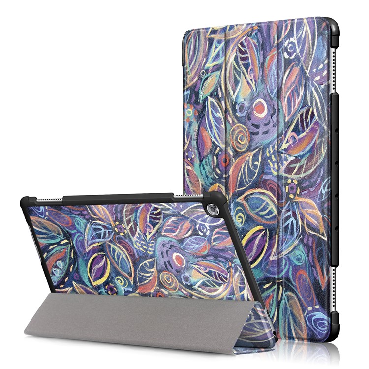 Pattern Printing Tri-fold Stand Leather Case for Huawei Mediapad C5 10 / M5 Lite 10 - Colorful Leaves-1