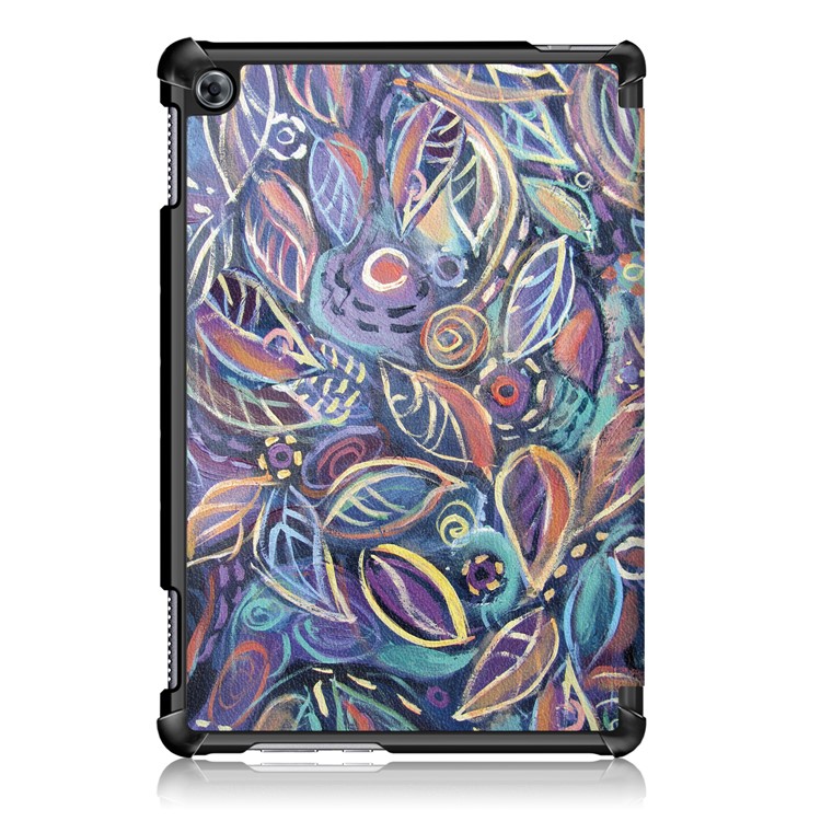 Pattern Printing Tri-fold Stand Leather Case for Huawei Mediapad C5 10 / M5 Lite 10 - Colorful Leaves-3