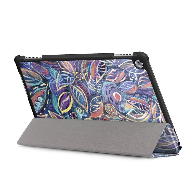 Pattern Printing Tri-fold Stand Leather Case for Huawei Mediapad C5 10 / M5 Lite 10 - Colorful Leaves-7