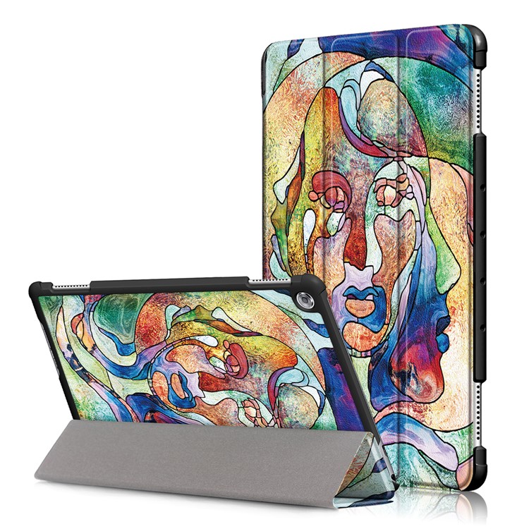 Pattern Printing Tri-fold Stand Leather Cover for Huawei Mediapad C5 10 / M5 Lite 10 - Abstract Face-1
