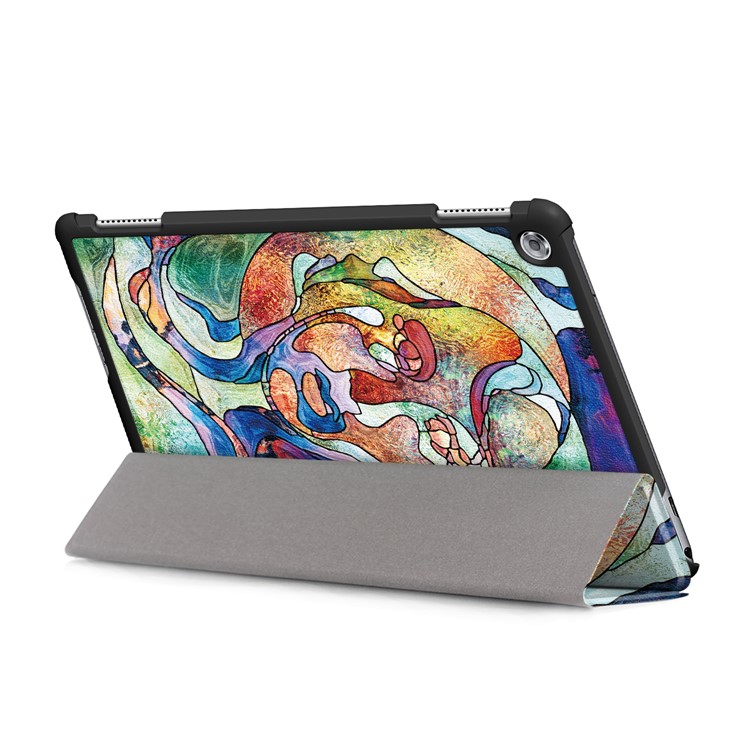 Pattern Printing Tri-fold Stand Leather Cover for Huawei Mediapad C5 10 / M5 Lite 10 - Abstract Face-7