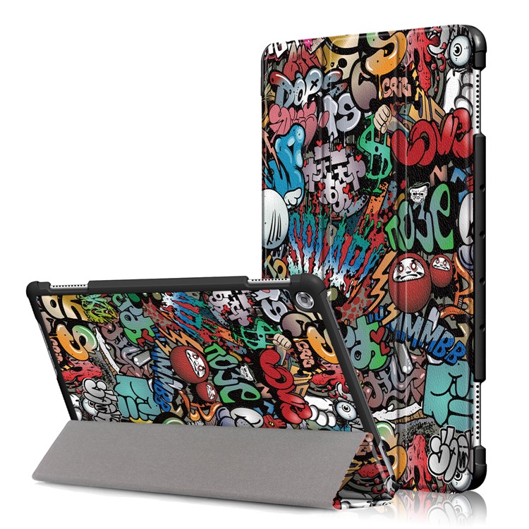 Pattern Printing Tri-fold Stand Leather Shell for Huawei Mediapad C5 10 / M5 Lite 10 - Cartoon Pattern-1