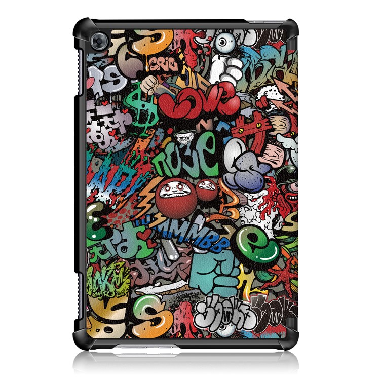 Pattern Printing Tri-fold Stand Leather Shell for Huawei Mediapad C5 10 / M5 Lite 10 - Cartoon Pattern-3