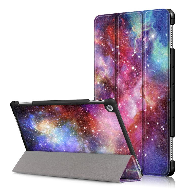 Stampa Del Modello Copertura Del Guscio Di Cuoio Del Basamento Tri-fold Per Huawei Mediapad C5 10 / M5 Lite 10 - Cielo Stellato-1
