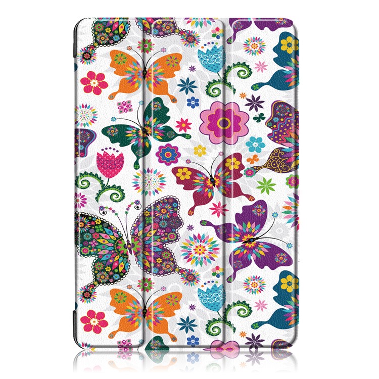 Pattern Printing Tri-fold Stand Leather Casing Cover for Huawei Mediapad C5 10 / M5 Lite 10 - Butterfly and Flower-2