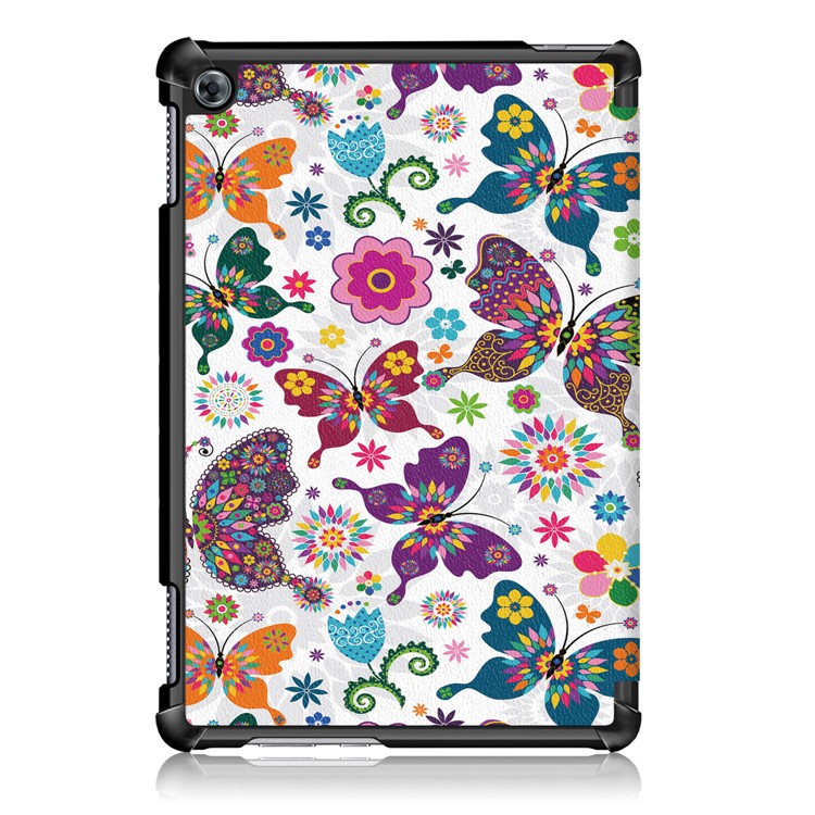 Pattern Printing Tri-fold Stand Leather Casing Cover for Huawei Mediapad C5 10 / M5 Lite 10 - Butterfly and Flower-3