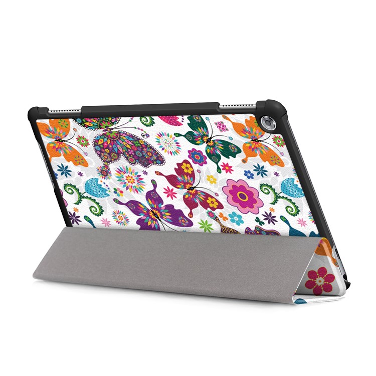 Pattern Printing Tri-fold Stand Leather Casing Cover for Huawei Mediapad C5 10 / M5 Lite 10 - Butterfly and Flower-7