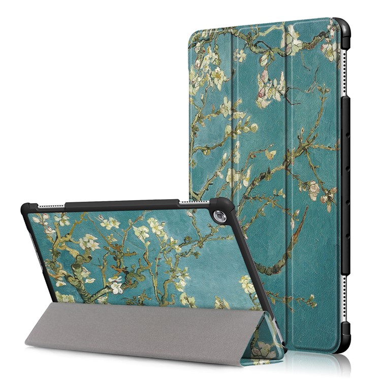 Pattern Printing Tri-fold Stand Leather Protective Cover for Huawei Mediapad C5 10 / M5 Lite 10 - Peach Blossom-1